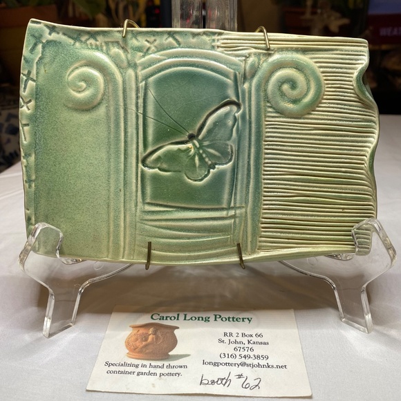 Carol Long Pottery Green Butterfly Relief Ceramic Wall Plaque Tile Handmade OS - Picture 6 of 13
